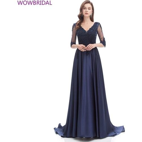 2021 New Elegant Rhinestone Deep V-neck Halter Five-point Sleeves A-line Floor Length Positive Party-style Evening Dress