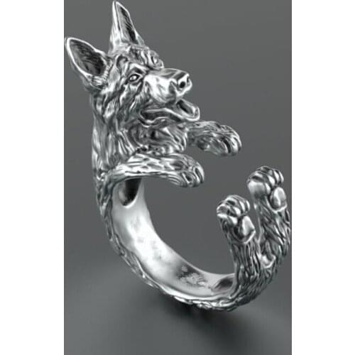Wholesale New Vintage German Shepherd Rings Gold Silver Color Dog Promise Rings For Women Girl World Of Warcraft Aros Overwatch