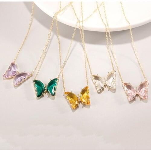 Peixin Kpop simple shiny glass crystal butterfly necklace female ins wind clavicle chain 2020 new neck chain party sweet gift