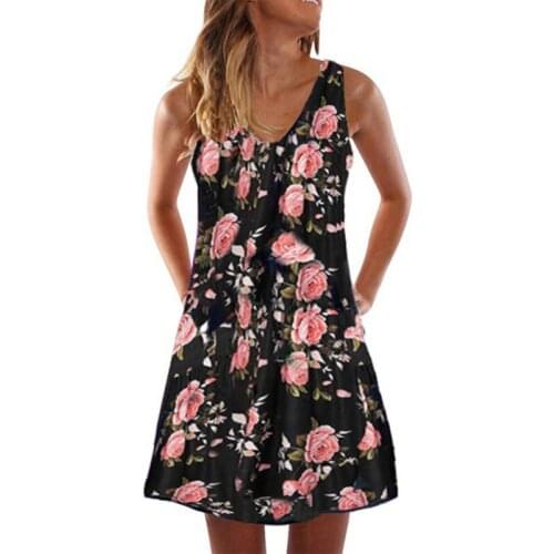 Oversize Fashion Women Floral Print Dress Summer Sleeveless V-Neck Casual Loose Dress Female Street Plus Size Dress Vestidos