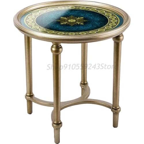 American Side Table Light Luxury Stained Glass Corner Table Round Telephone Table Round Table European-style Living Room Sofa Si