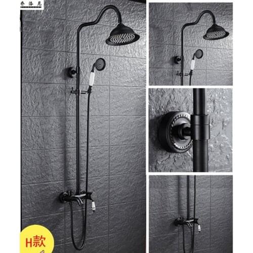European factory direct all copper black ancient three-hand handheld shower set lift top spray shower faucet wholesale