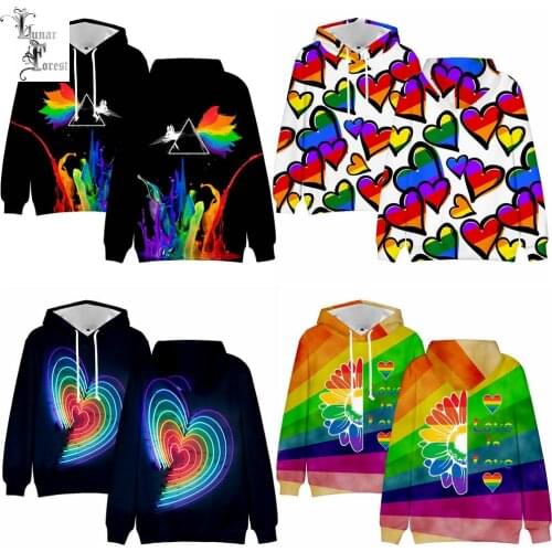 Rainbow LGBT Heart 3D Printing Men/Women Autumn Fashion Hoodies Sweatshirt Long Sleeves Pollover Plus Size