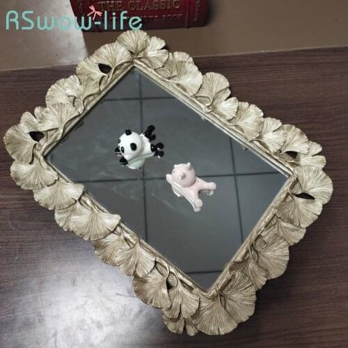 Home Goods 44*32cm Fashion Vintage Resin Ginkgo Leaf Storage Trays Handmade Personality Mirror Trays Serving Tray Dessert Tray