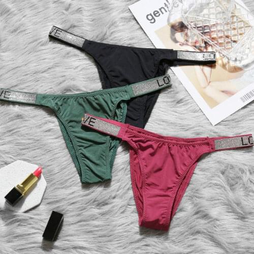 Panties for women Sexy Thong pink letter Rhinestones belt G-string Fashion low-rise tanga Shorts Briefs T-back string underwear