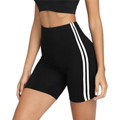 Contrast Side Striped Cycling Shorts, Womens Casual Active Wear Sexy stretch dancing running shorts with high waists