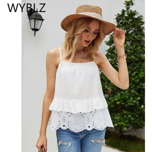 WYBLZ Summer Crop Tops Sleeveless Camisole White Halter Top Women Cami Backless Lace Up Sexy Female Fashion Party Streetwear