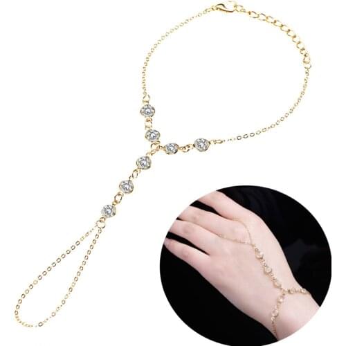 Vintage Crystal Finger Bracelets & Bangles Luxury Slave Hand Link Chain Bracelet For Women Rhinestone Boho Jewelry Sainio
