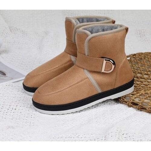 Women Snow Boots Plush Fur Suede Leather Ankle Boots Winter Hook&loop Comfortable Flat Wool Boots Women Shoes
