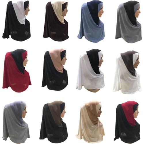 Amira Women Muslim Hijab Scarf Head Cover Islamic Headscarf Arab Lady Headwear Patchwork One Piece Shawl Full Cover Prayer Hat