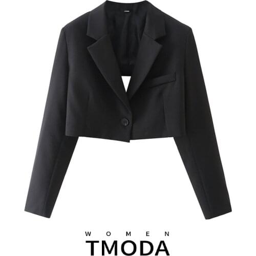 TMODA1758 2021 Summer Crop Blazer Women Long Sleeves Cross Strapped Backless Fashion Design Casual Chic Lady Woman Blazer Suit