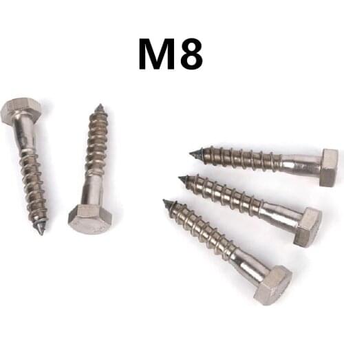 10pcs/lot M8x30/40/50/60/70/150mm GB5285 DIN571 Hexagon head wood screws stainless steel Self-tapping screws Exrernal Hex screw