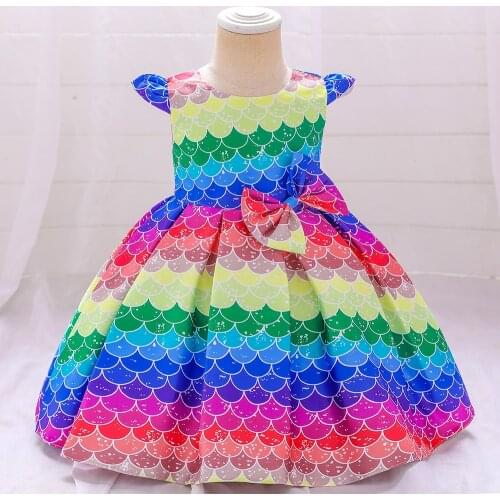2021 Summer Baby Girl Dress Clothes Colorful Mermaid 1st Birthday Dress For Toddler Girl Princess Dresses Children Party Dress