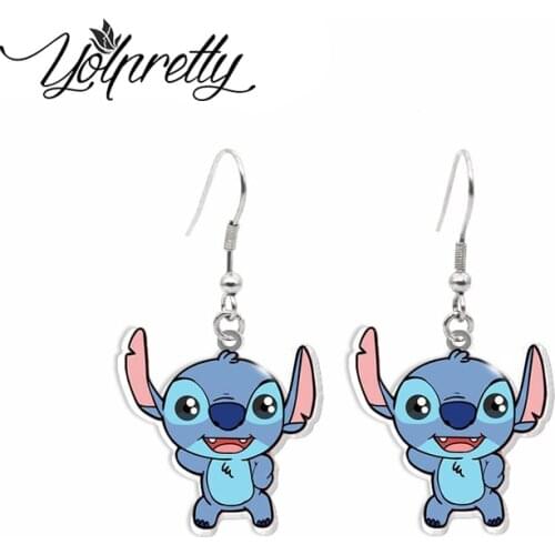 2021 New Arrival Kawaii Lilo and Stitch Angel Characters Handcraft Acrylic Epoxy Fish Hook Dangles Earrings