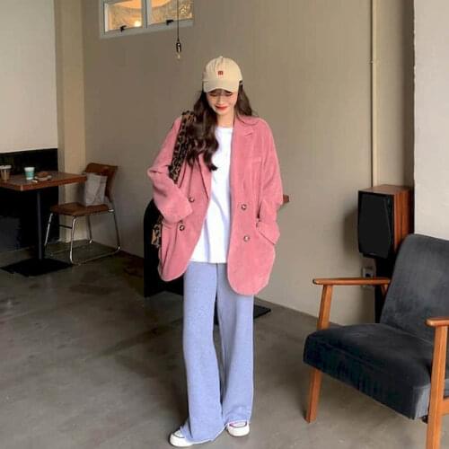 2021 Spring Autumn Korean Long Sleeve Woman Jacket Oversized Blazer Ladies Tops Corduroy Chinese Fashion Harajuku Coats Vintage