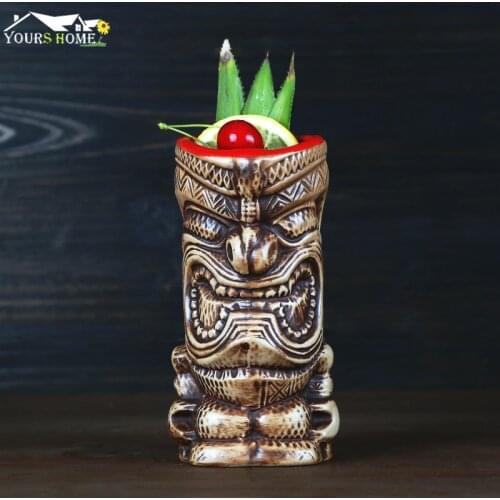 320ml Hawaii Tiki Mugs Cocktail Cup Beer Beverage Mug Wine Mug Ceramic Easter Islander Tiki Mugs Bar Tools Barware