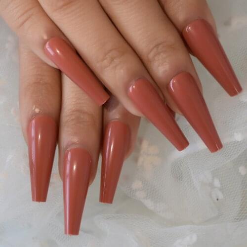 Extra Long Coffin Nails Orange UV Gel Artificial Tapered Shape Fingernail Acrylic New Design Press On Nails