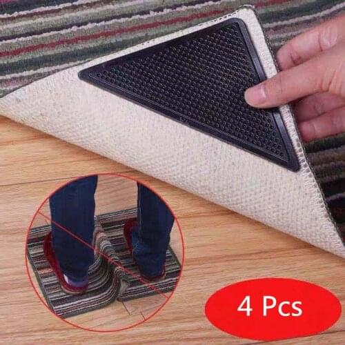 4 Pcs Home Floor Rug Carpet Mat Grippers Non Slip Anti Skid Sticker Reusable Washable for Living Room Bathroom