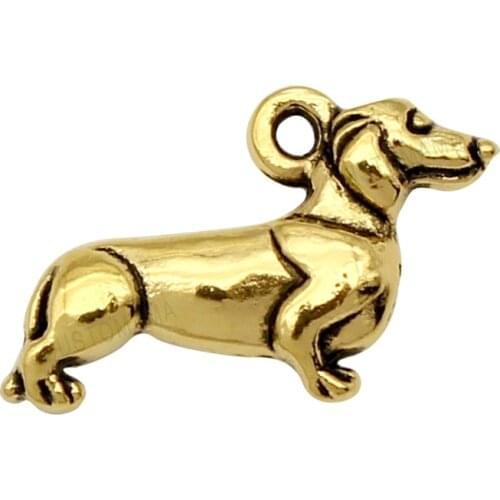 70pcs-Antique Gold Tone Dog Charm Pendants, Dachshund Charms 19x13mm