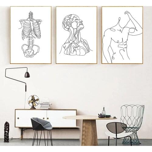 Abstract Line Drawing Poster Male Body Canvas Painting Bones Skeleton Human Anatomy Wall Art Print Pictures Doctor Office Decor