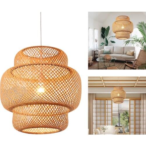 Bamboo Modern Woven Pendant Ceiling Light Fixture E27 Cafes Hallway Hanging Lamp Fitting Indoor Bedrooms Loft Decor