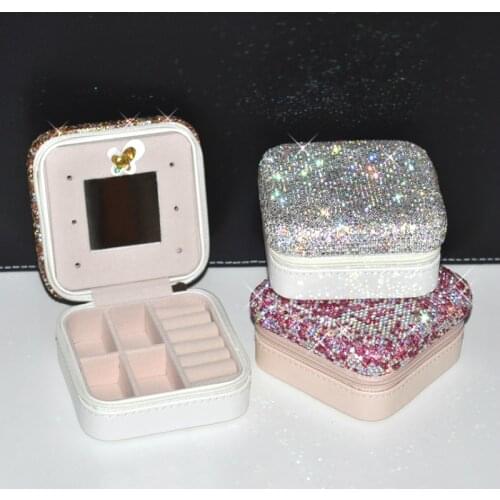 Bling Portable Mini Jewelry Box Wedding Ring Pillow Gift Boxes for Jewellery Earring Box Travel Jewelry Box Earring Organizer