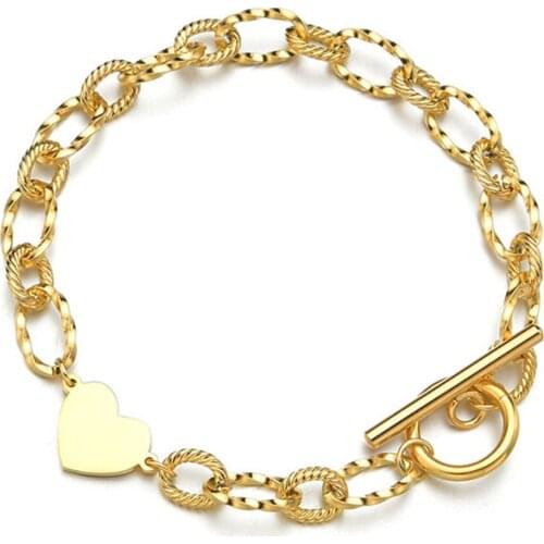 316L Stainless Steel Simple Printed Chain Bracelet Womens All-match Cold Wind Love Pendant Hand Jewelry