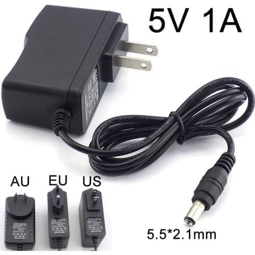 DC 5V 1A Power Adapter Supply AC to DC 100V-240V Converter Charger 1000mAh 5.5mm x 2.1mm US EU Plug for LED Strip CCTV Camer W17