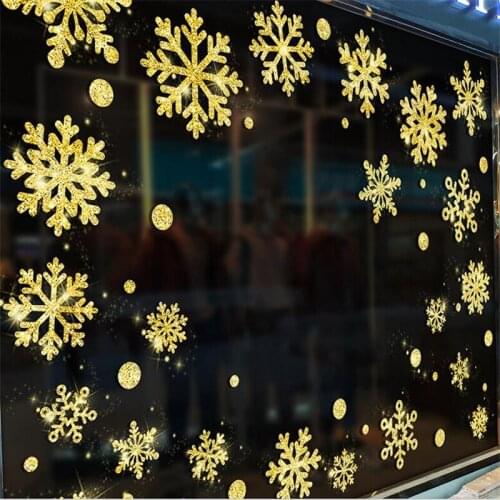 DIY Golden Merry Christmas snowflake Wall Stickers Home Decor Shop Window Glass Decor Festival Mural Wall DIY Art Decals