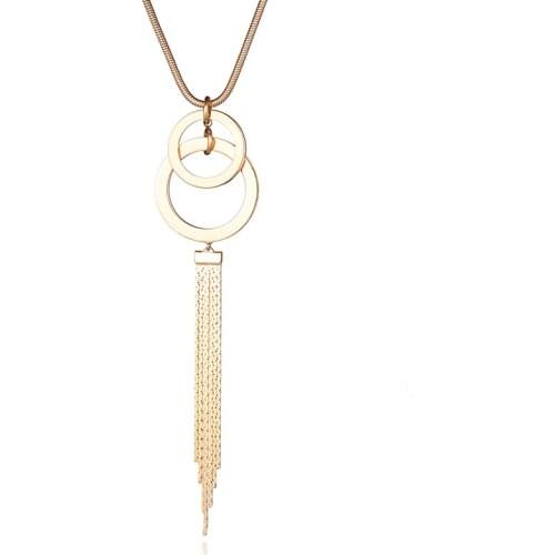 Gold Long Tassels and Circles Big Pendant Necklace For Women Sweater Chains Fashion Trendy Statement Long Necklace Jewelry Gifts