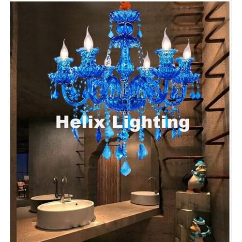 European D60cm H55cm Decora 6L Blue LED Crystal Chandelier Lamp Crystal Modern Lighting AC Guaranteed 100% Crystal Pendant Lamp