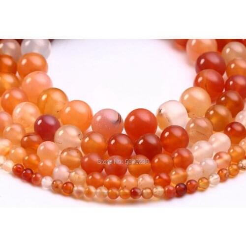 Wholesale Natural Stone Orange Red Agates Beads Round Loose Beads for Jewelry Making Necklace Bracelet DIY 4 6 8 10 12mm