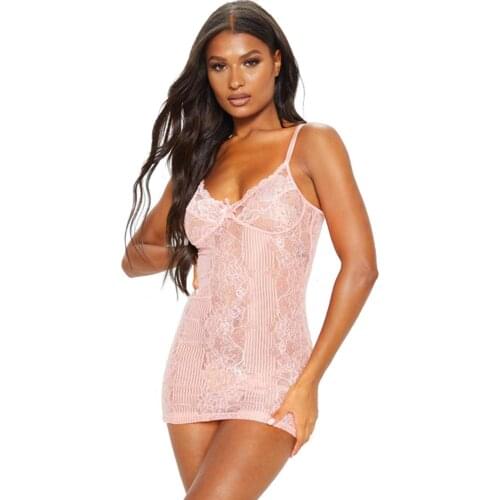 Baby Pink black 2 colors Lace Lingerie Slip Dress women Female Lingerie Babydoll & Chemise lady Sleepwear clothes