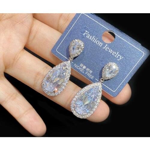 Fashion Long CZ Earrings Wedding Water Drop Crystal Long Earrings ASNORA Womens Bridal Jewelry Gifts A0878
