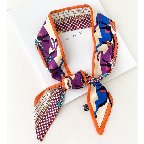 Fashion 5*85cm Narrow Long Strip Silk Scarf Ladies Outdoor Small Neck Scarves Female Carriage Print Decoration Hair Band Ribbon