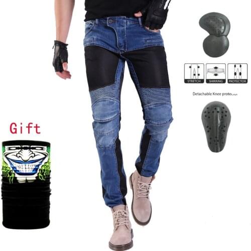 2020 New 719 Motorcycle Pants Men Moto Jeans Protective Gear Riding Touring Motorbike KominieTrousers Motocross Blue/Black Pant