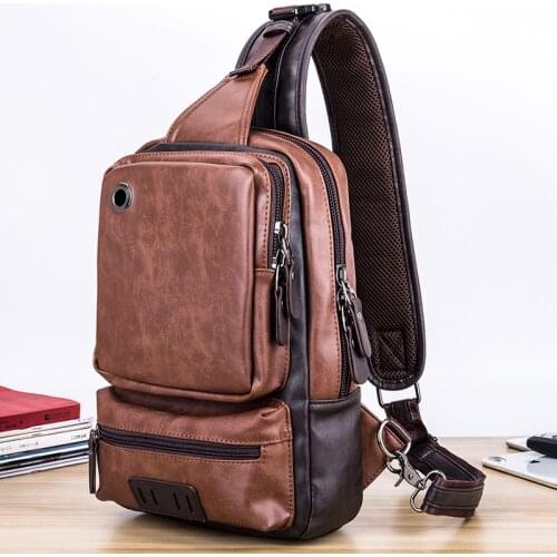 Men Fashion Retro Chest Casual Leather Designed Single Shoulder Crossbody Bag Outdoor Sports Solid Color High Capacity Bag