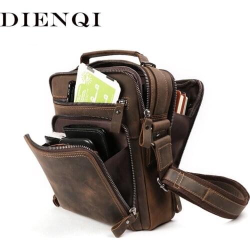 100% Genuine Leather Men Shoulder Bags Husband Crazy Horse Leather Small Messenger Crossbody Bag Male Cross Body Men Bags 2021