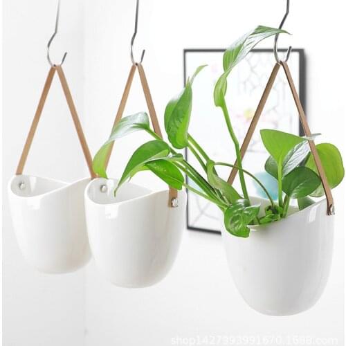 New Hanging Pot White Ceramic Vase Succulent Hydroponic Flower Pot Belt Wall Hanging Orchid Potted Plant Home Garden Decoration