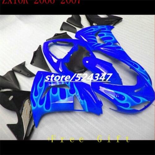 Mold Fairings For Ninja ZX-10R 2006 2007 ZX 10R 06 07 ZX10R Bodywork Blue Flames sliver black