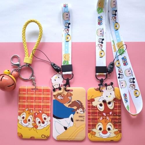 Original Disney Kawaii Chip 'n' Dale ID Holder with Lanyard Cartoon Figure Outdoor Hanging Neck Bag Children School Card Cover