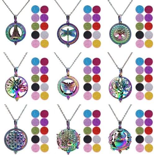 C830 Rainbow Color Butterfly Flower Design Beads Cage Perfume Essential Oil Diffuser Oyster Pearl Cage Locket Necklace