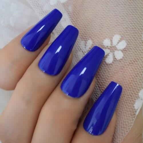 Sapphire Blue Tapered Fake Nail Solid Color Price Salon Nail Art Tips Artificial Medium Manucure Faux Ongles