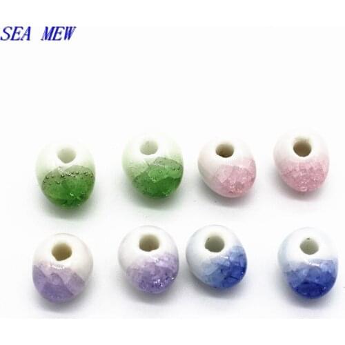 SEA MEW 50PCS 8mm Round Ice Crack Crystals Ceramic Beads Diy Beads Handmade Hole Beads Jewelry Components For Jewelry Making