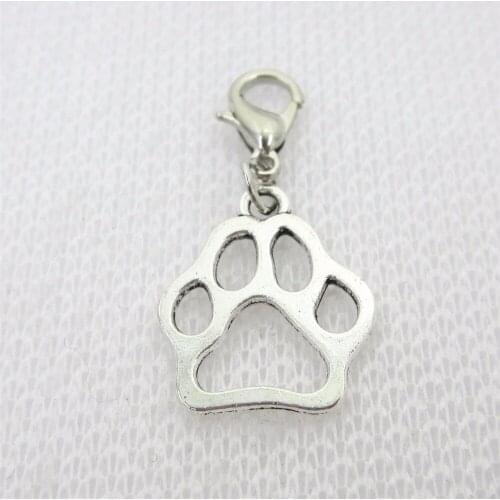 50pcs/lot Silver dog paw dangle charms Lobster Clasp hanging charms diy bracelet jewelry accessories