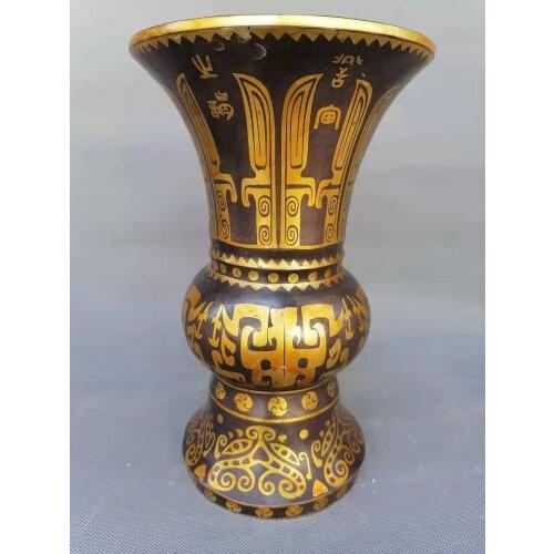 Old Chinese HanDyansty(25---186)bronze&gold vase,Animal pattern,HUA GU,Free shipping
