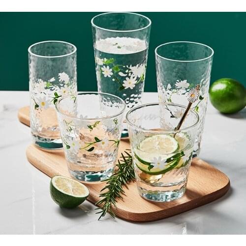 Drinking Glass Cups Coffee Milk Tea Cup Hand Painted Small Daisy Water Glasses For Drinking Creative Gift Drinkware