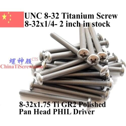 Titanium screws 8-32x1.5 8-32x1.75 8-32x2 Pan Head 2# PHIL Driver Ti GR2 Polished 10 pcs