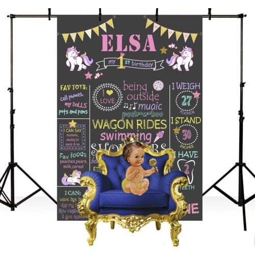 Custom unicorn 1st birthday Baby Shower flag black background Vinyl cloth High quality Computer print newborn baby backdrops