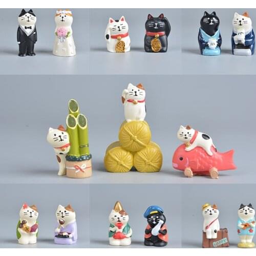 Koteta Japan Decole Animal Model Cat Mini Miniature Figurines Zakka Resin Craft Home Decoration Christmas Birthday Toy for Kids